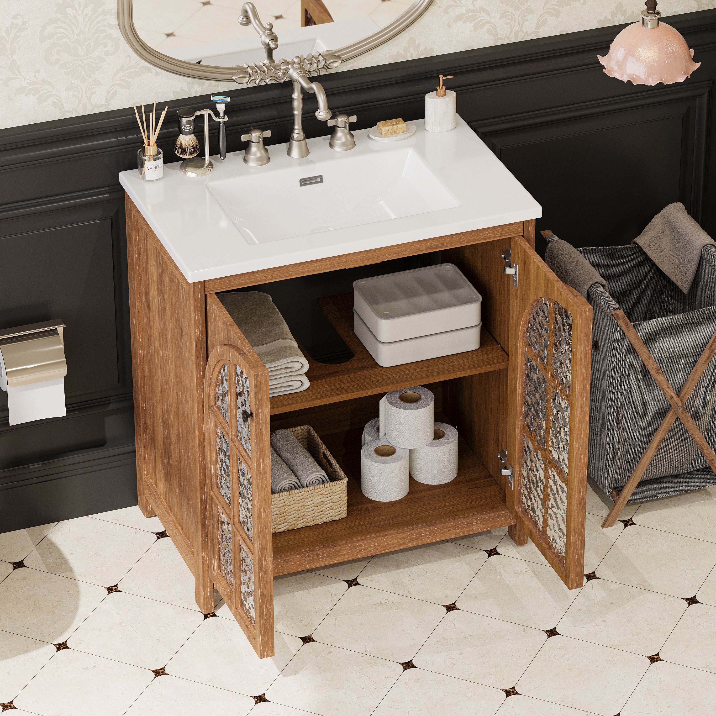 30 Inches Bathroom Vanity with Ceramic Sink