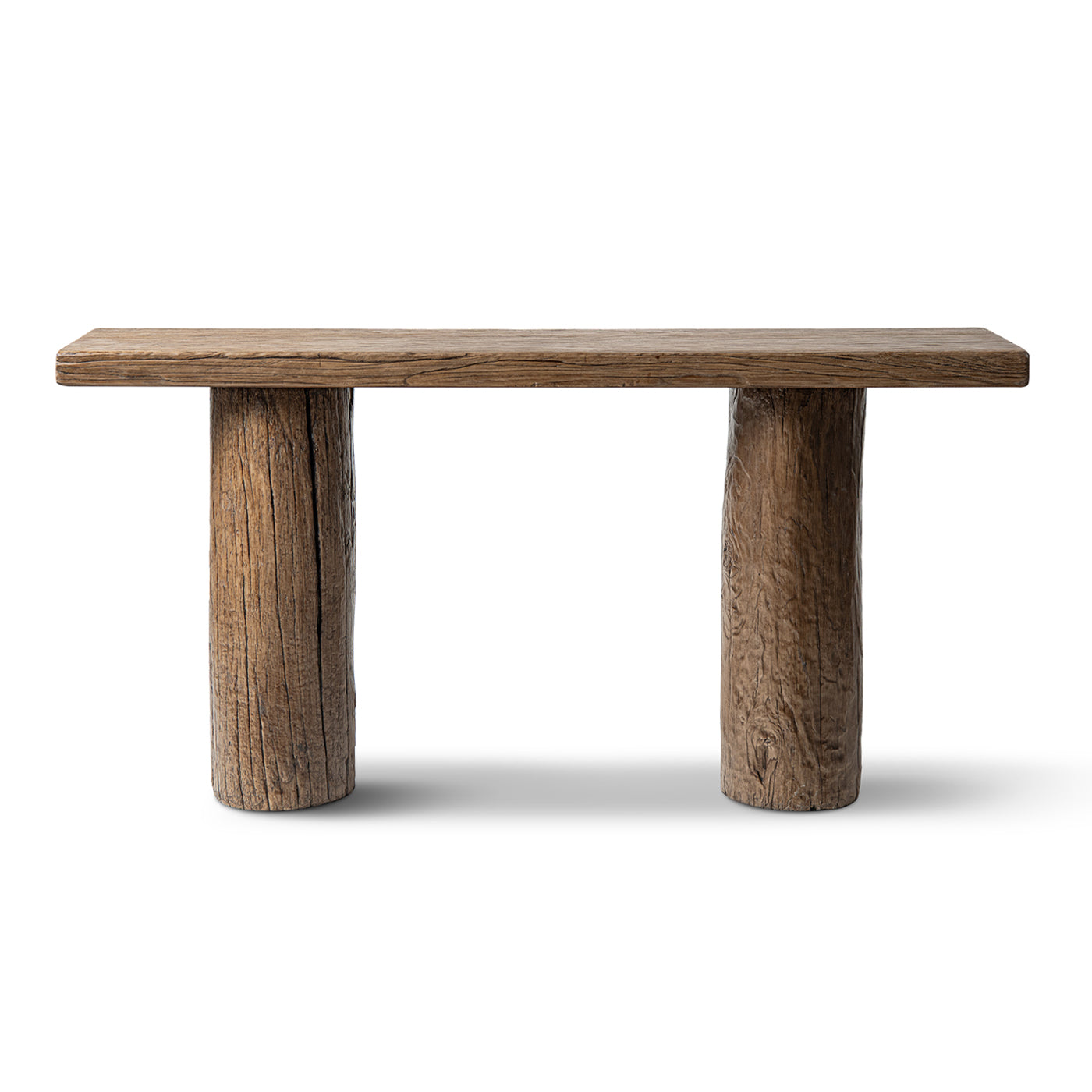 Arbor 60' Reclaimed Elm Double Pillar Console Table, Heritage Medium-Dark Brown