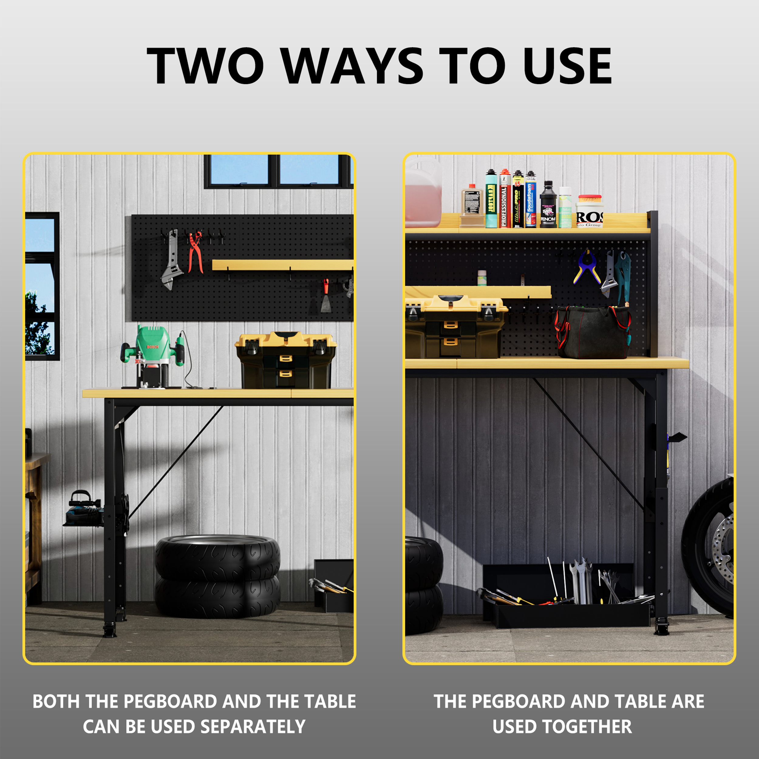 71'' Adjustable Workbench with Pegboard