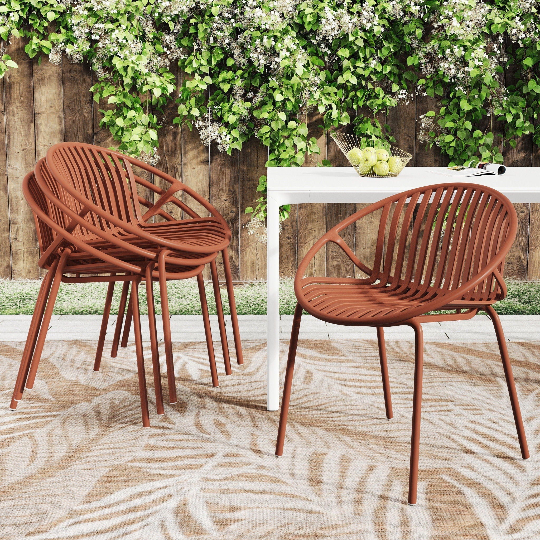 Stackable Outdoor Chairs with Breathable Plastic Backrest (Set of 2)