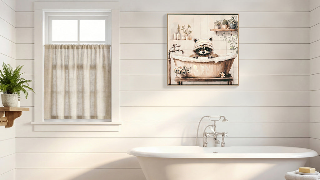 Raccoon Bathroom Canvas Wall Art