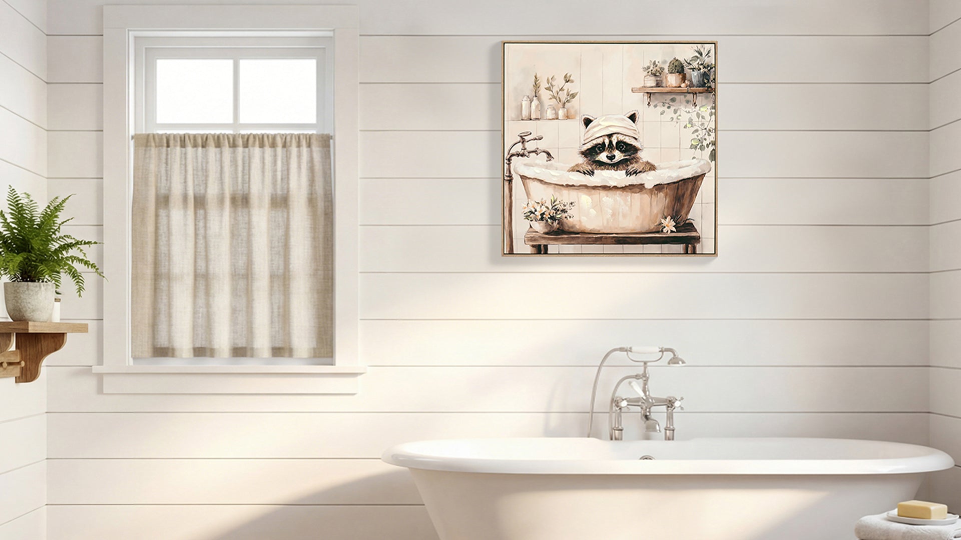 Raccoon Bathroom Canvas Wall Art