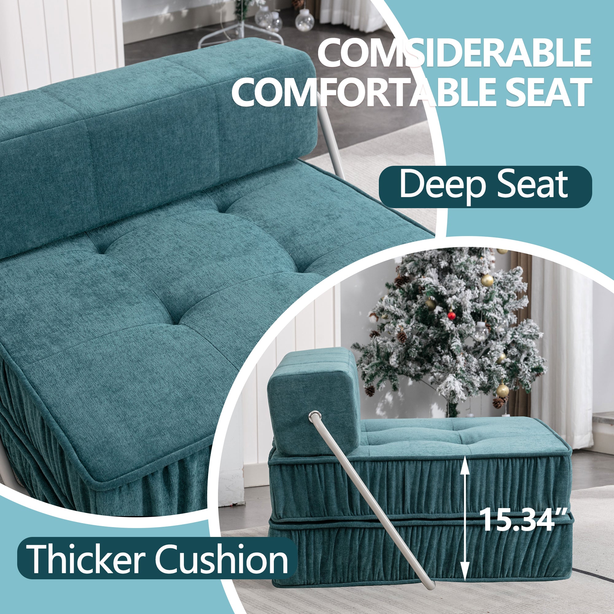 Green Folding Sofa - Futon Sleeper Chair
