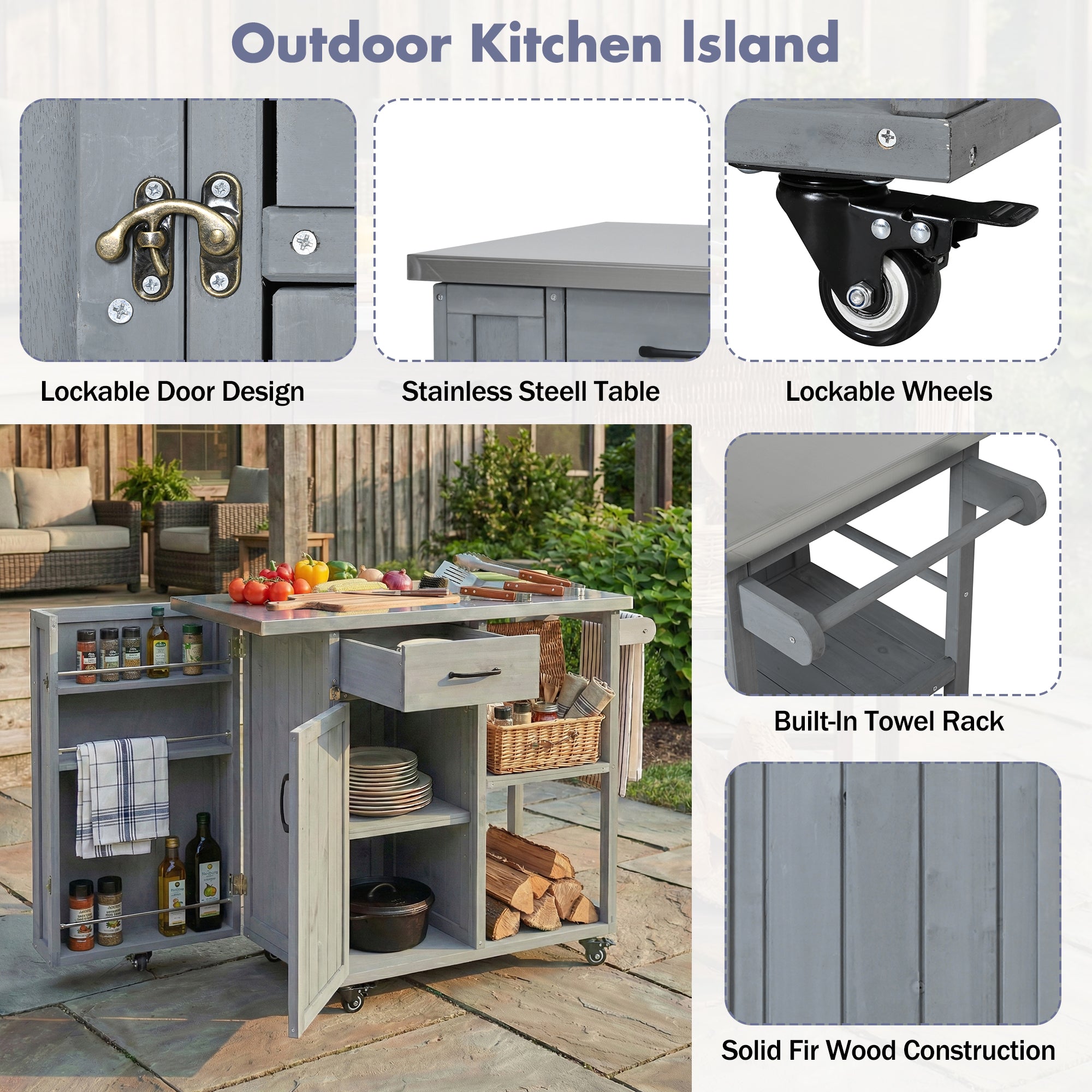 Outdoor Kitchen Island Fir Wood Prep Station