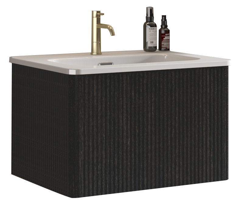 Etna 24-Inch Floating Bathroom Vanity, Black Melamine with White Ceramic Sink