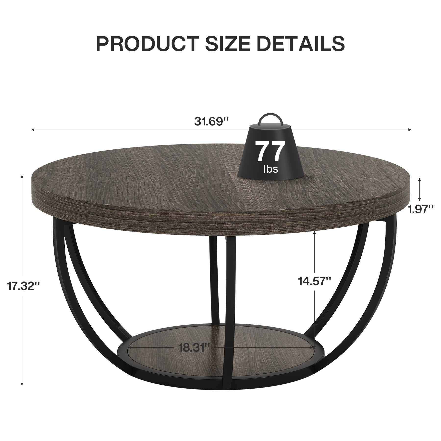 31.7” Round Coffee Table with Storage