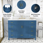 48" Bathroom Vanity Base Cabinet with 2 Soft-Close Double Doors & 9 Smooth Drawers