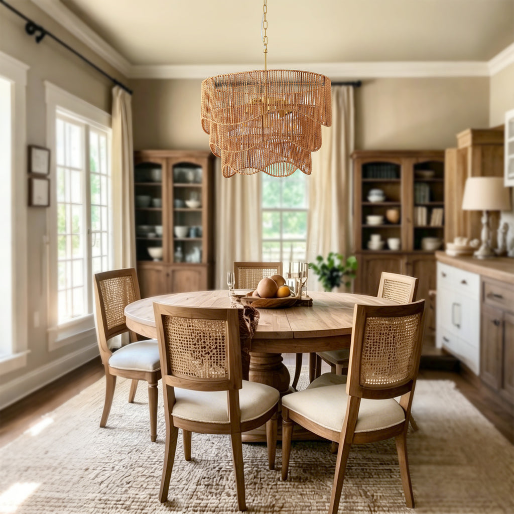 Handwoven Paper Rattan Boho Chandelier with Adjustable Height