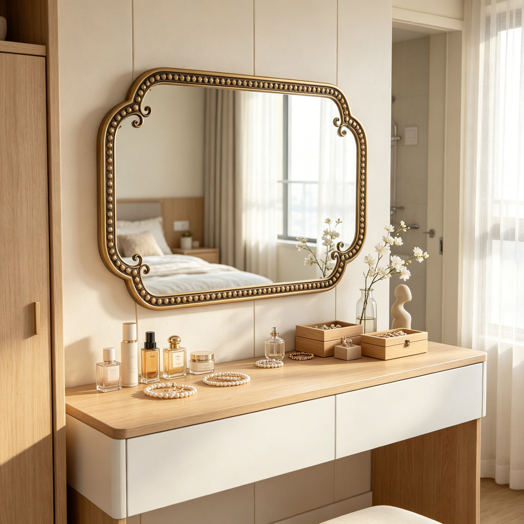 Gold Irregular Beaded Metal Framed Wall Mirror