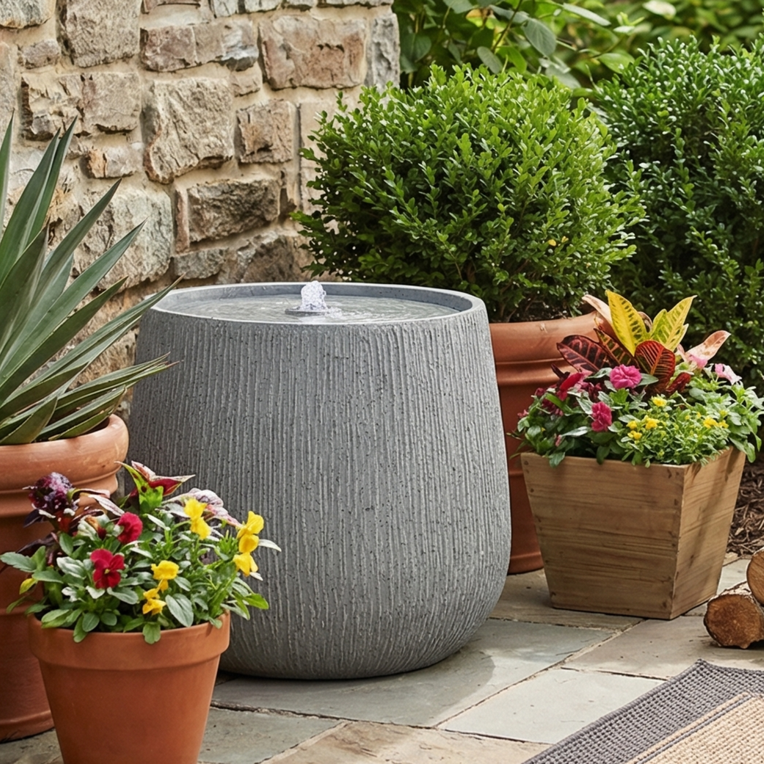 12.99' Gray Polyresin Outdoor Water Fountain with LED Light