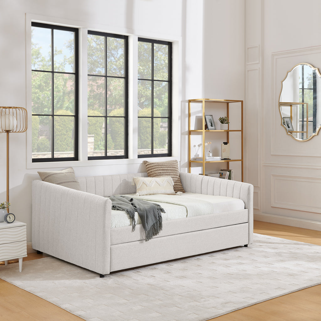 Full Size Daybed with Trundle Upholstered Sofa Bed