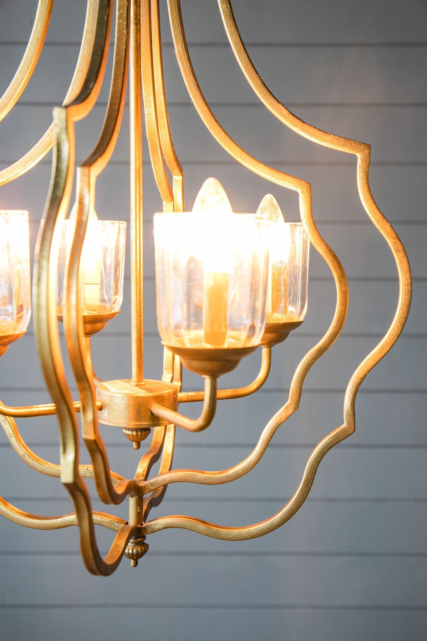 4 Light Metal Chandelier with Adjustable Chain - Gold