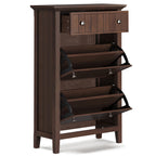 Acadian 32 Inch Wide Solid Wood Entryway Shoe Storage Cabinet in Brunette