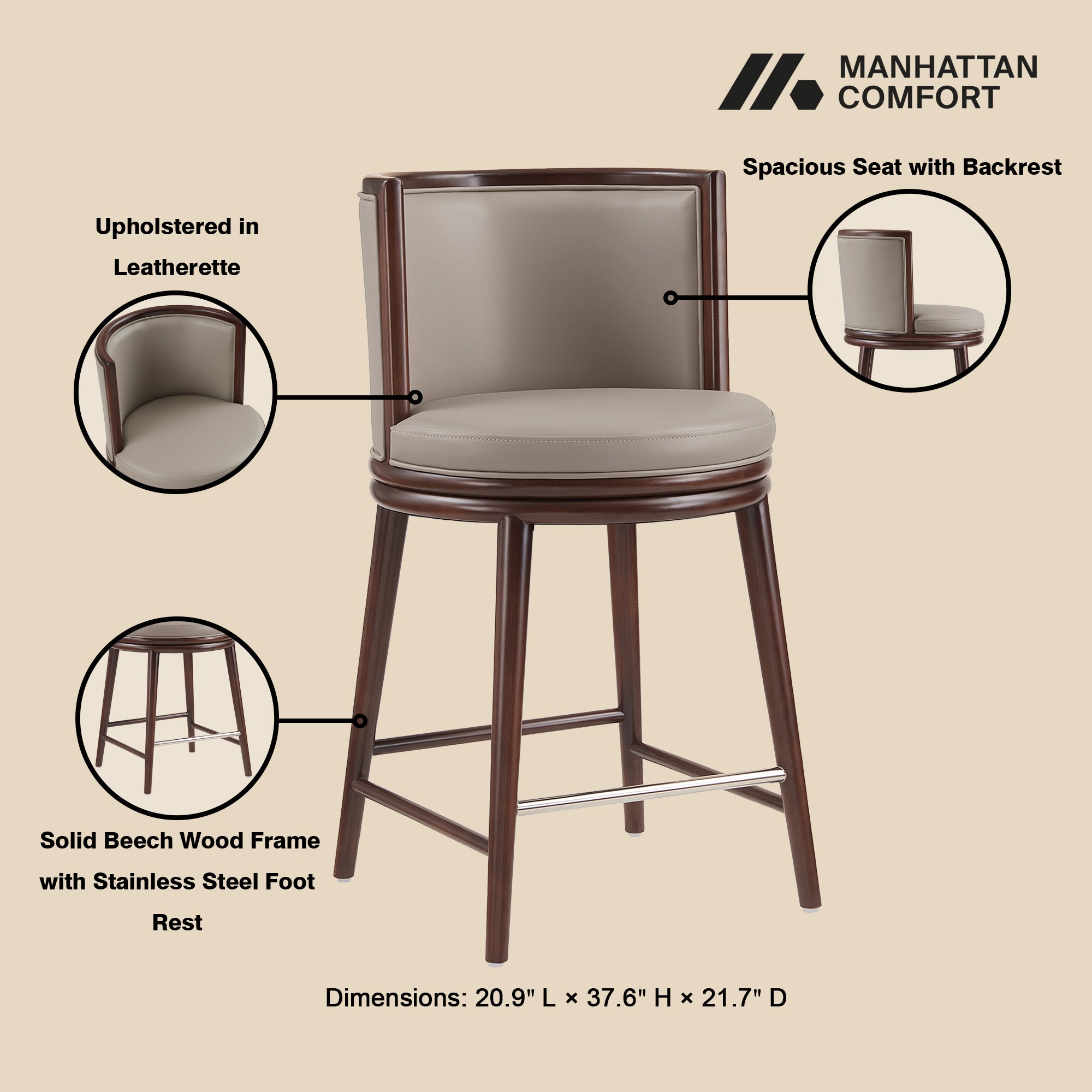Evalyn Wood Upholstered Counter Stool