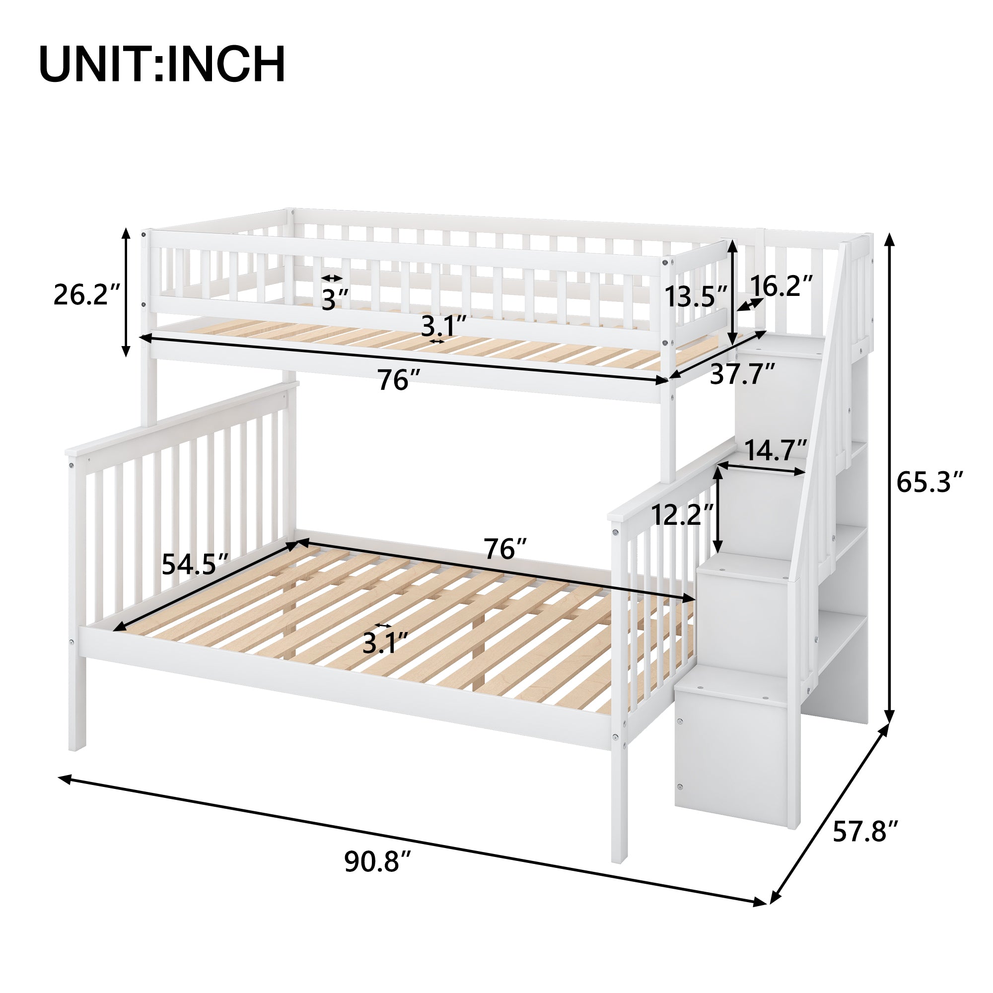 Twin Over Full Stairway Bunk Bed With Storage