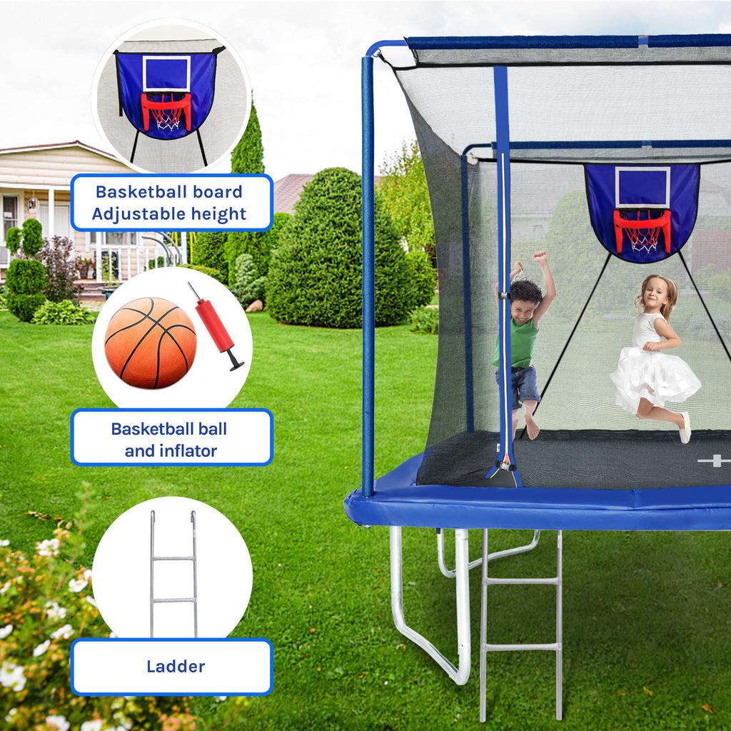8x12FT Rectangular Trampoline with Basketball Board & Ladder