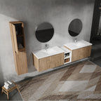 84" Wall-Mounted Bathroom Vanity With Sink and Side Cabinet