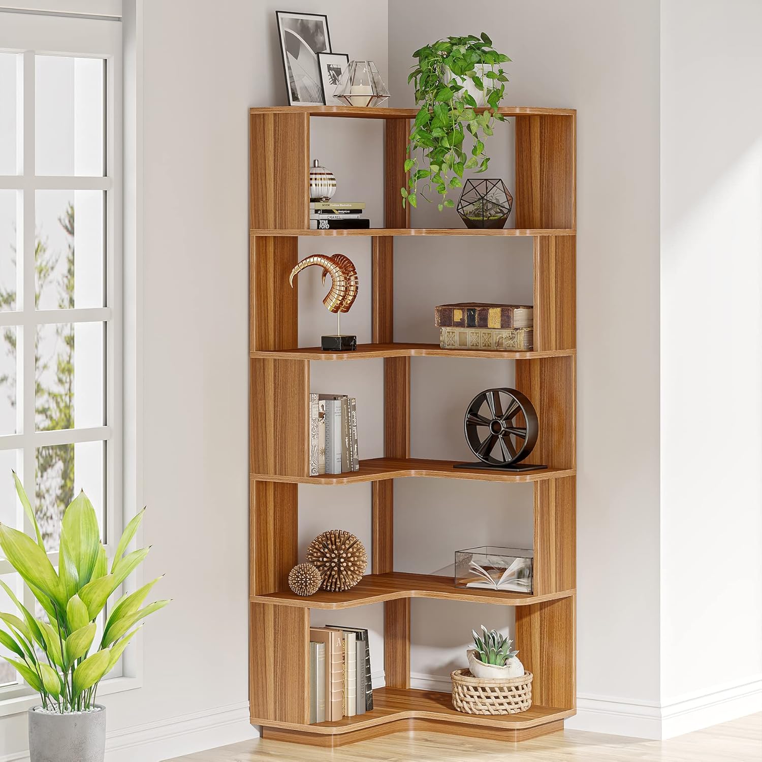 64.96" Tall 6 Tier Corner Bookshelf