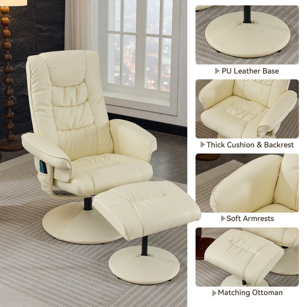 Recliner Chair with Ottoman - 360° Swivel Massage Lounge Chair