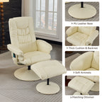Recliner Chair with Ottoman - 360° Swivel Massage Lounge Chair