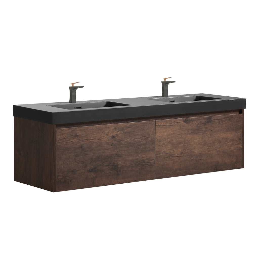 Alicia 72-Inch Mid-Century Bathroom Vanity with Double Sink, Dark Walnut
