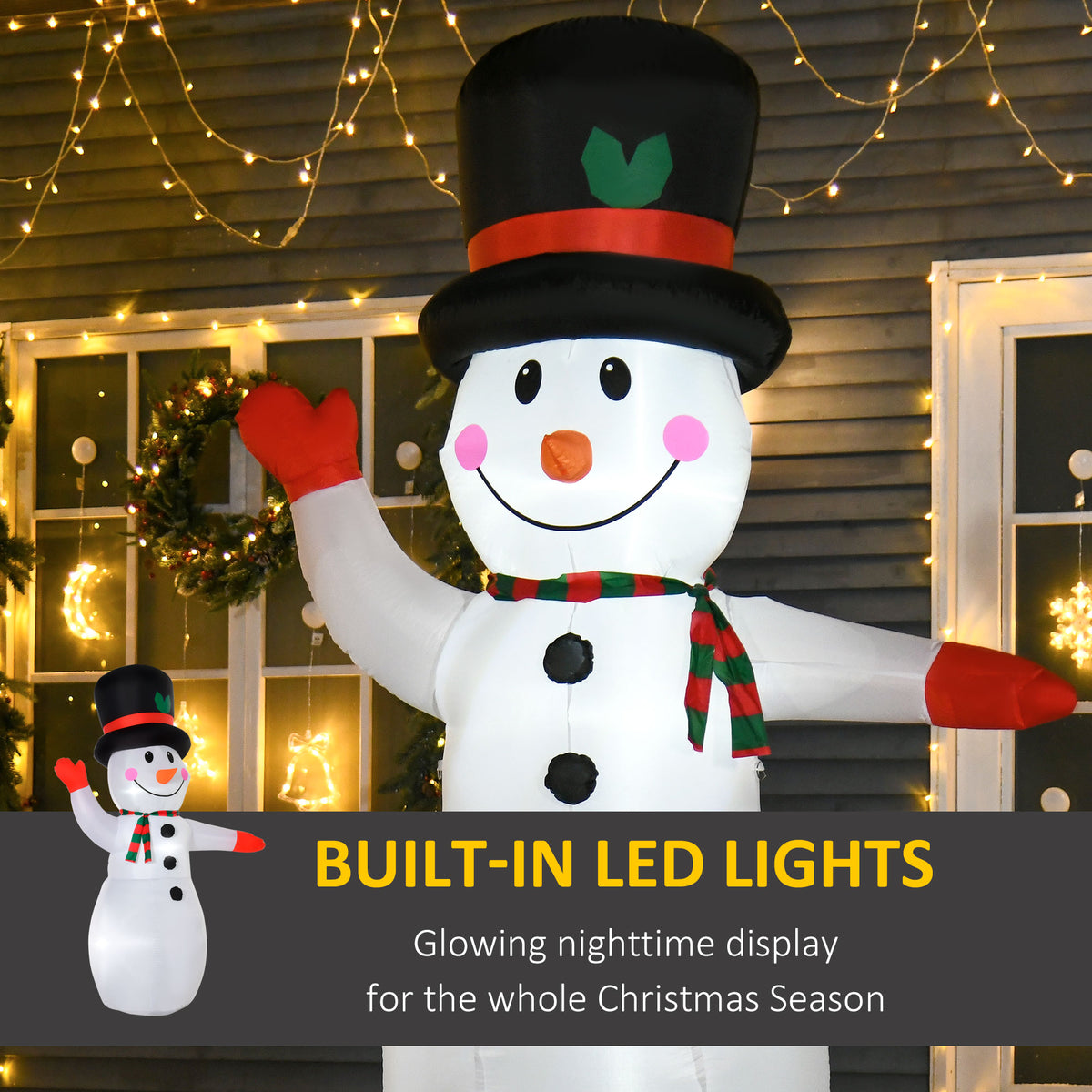 HOMCOM 8-Foot Christmas Snowman Inflatable with LED Lights, White