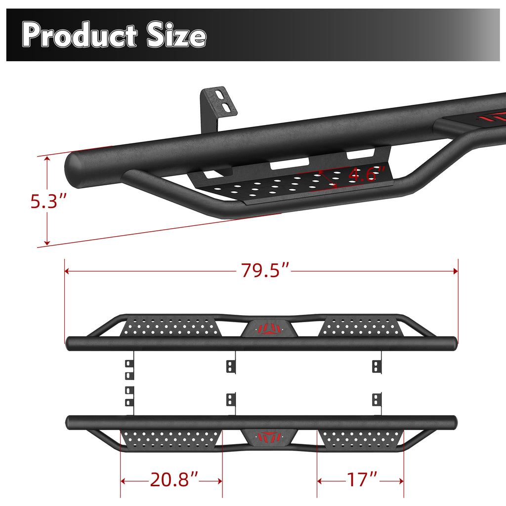 Running Boards Side Steps for 2024–2026 Toyota Tacoma Double Cab, Black or Red