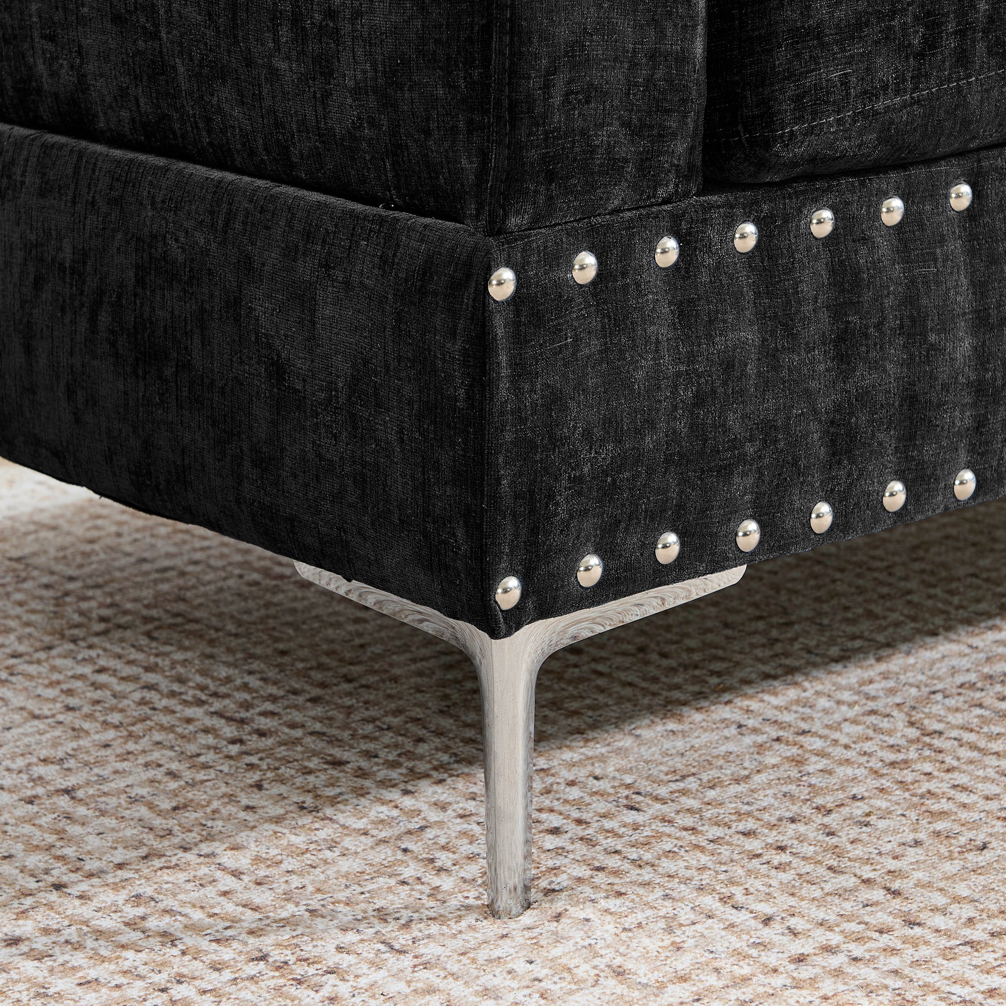 L-Shaped Chenille Sectional Sofa with Chaise and Storage Ottoman