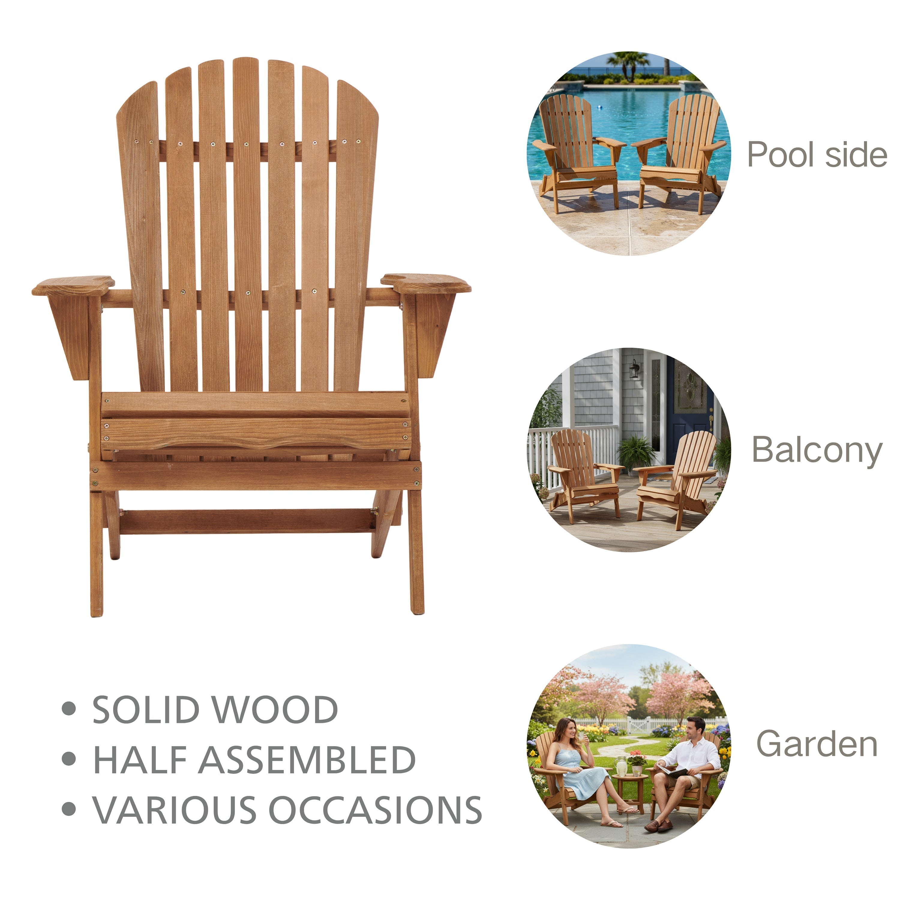 Outdoor Wooden Folding Adirondack Chair Set of 2