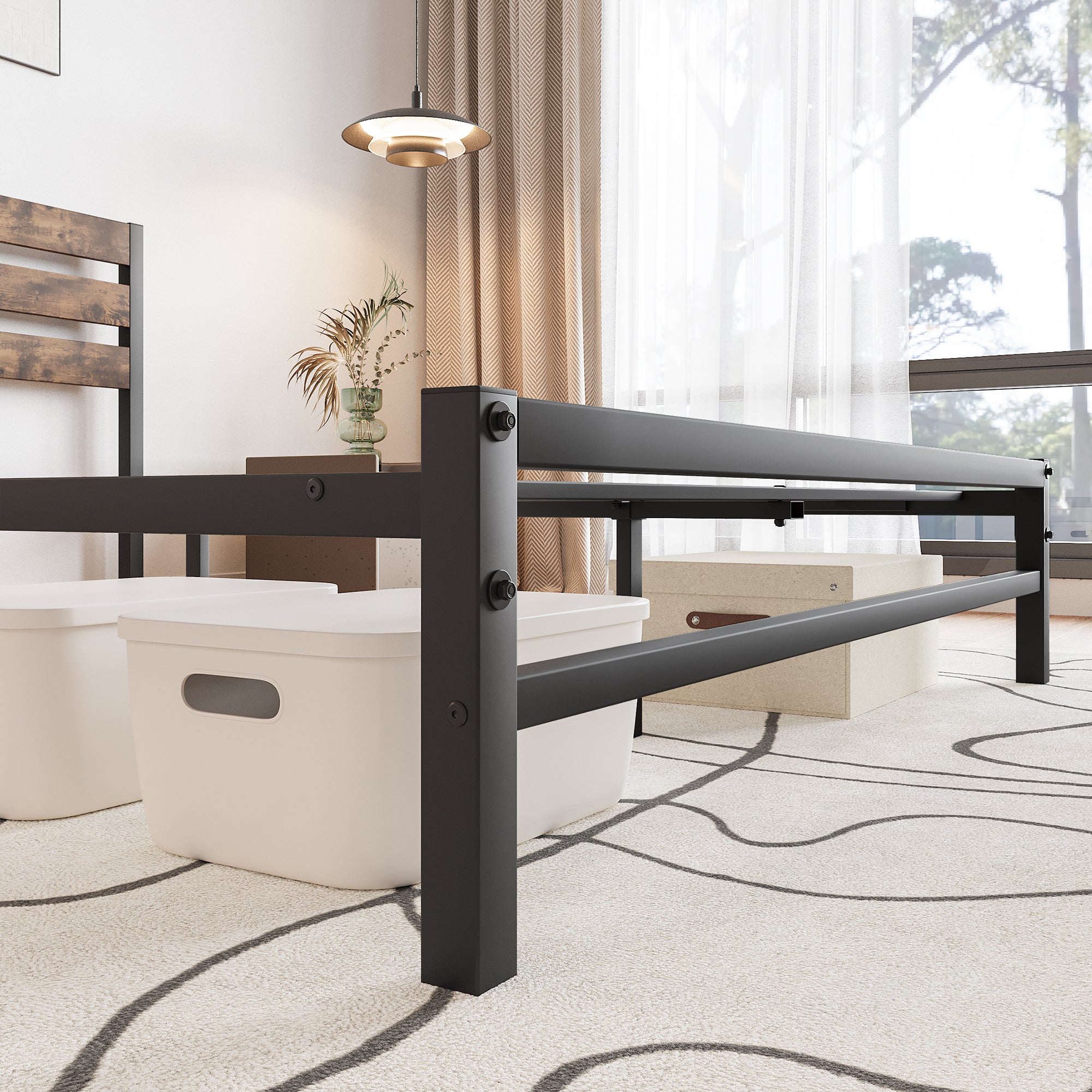 Industrial Metal & Wood Platform Bed Frame