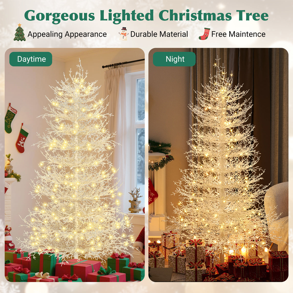 6-Foot Pre-Lit Aspen Fir Artificial Christmas Tree, White, 420 Warm Lights
