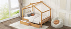 Full Size House Platform Bed with Two Drawers, Headboard and Footboard, Roof Design