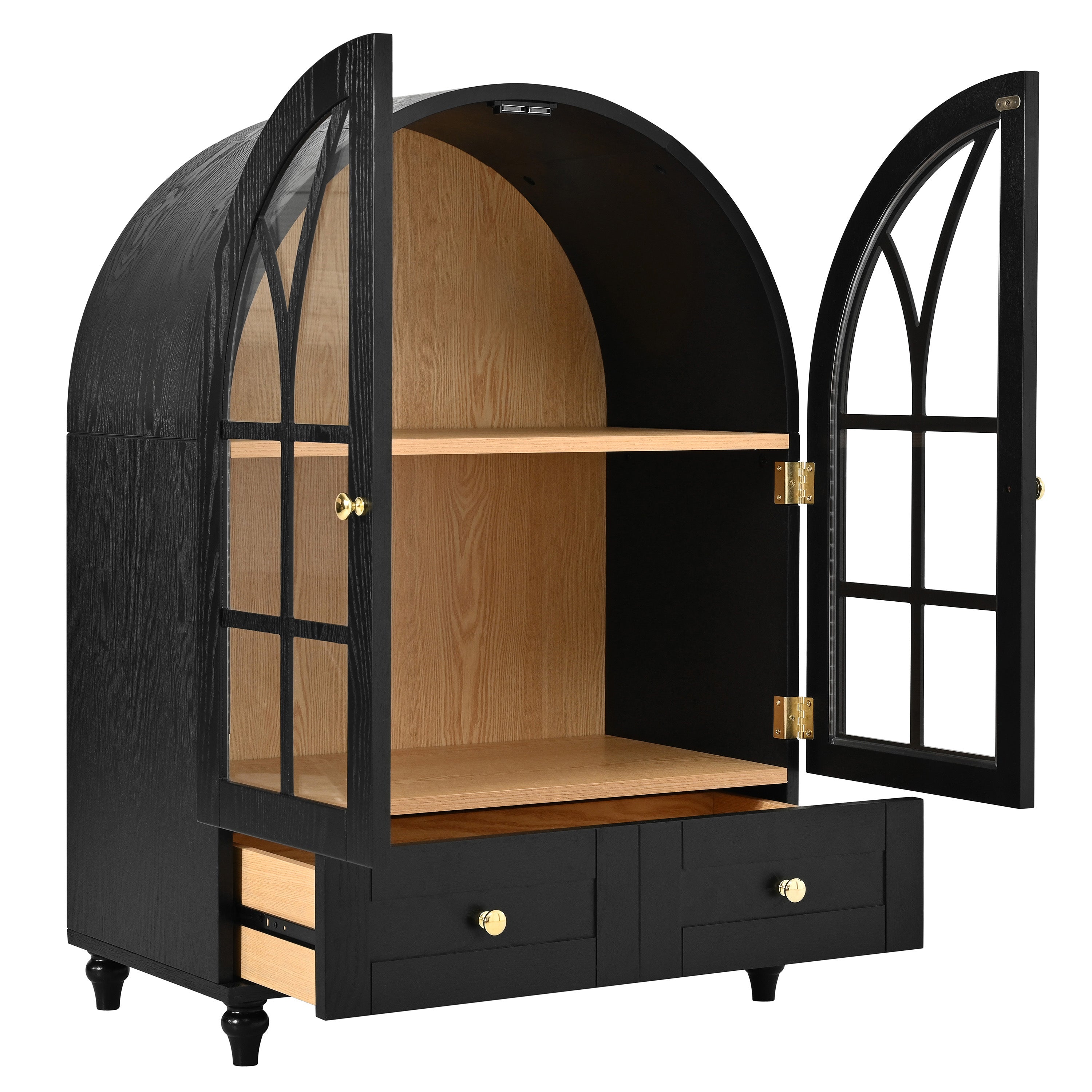 Arched Display Cabinet with Tempered Glass Doors