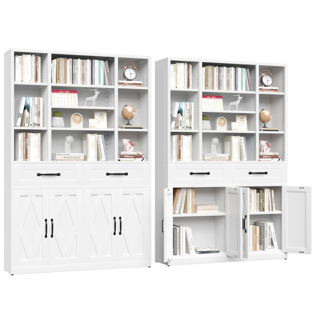 71" Tall Bookcase with Doors, Drawers & Adjustable Open Shelves