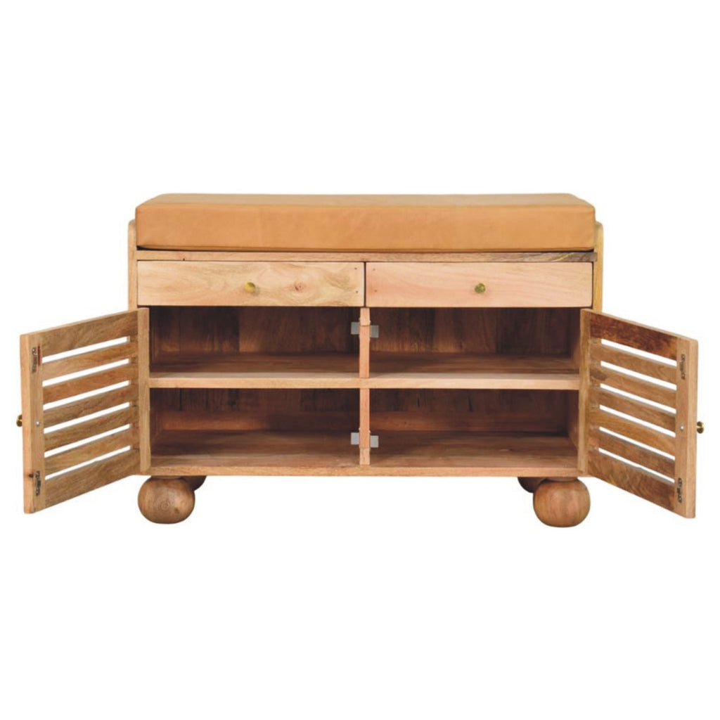Shutter Shoe Rack: Leather Upholstered with 2 Drawers and 4 Storage Shelves