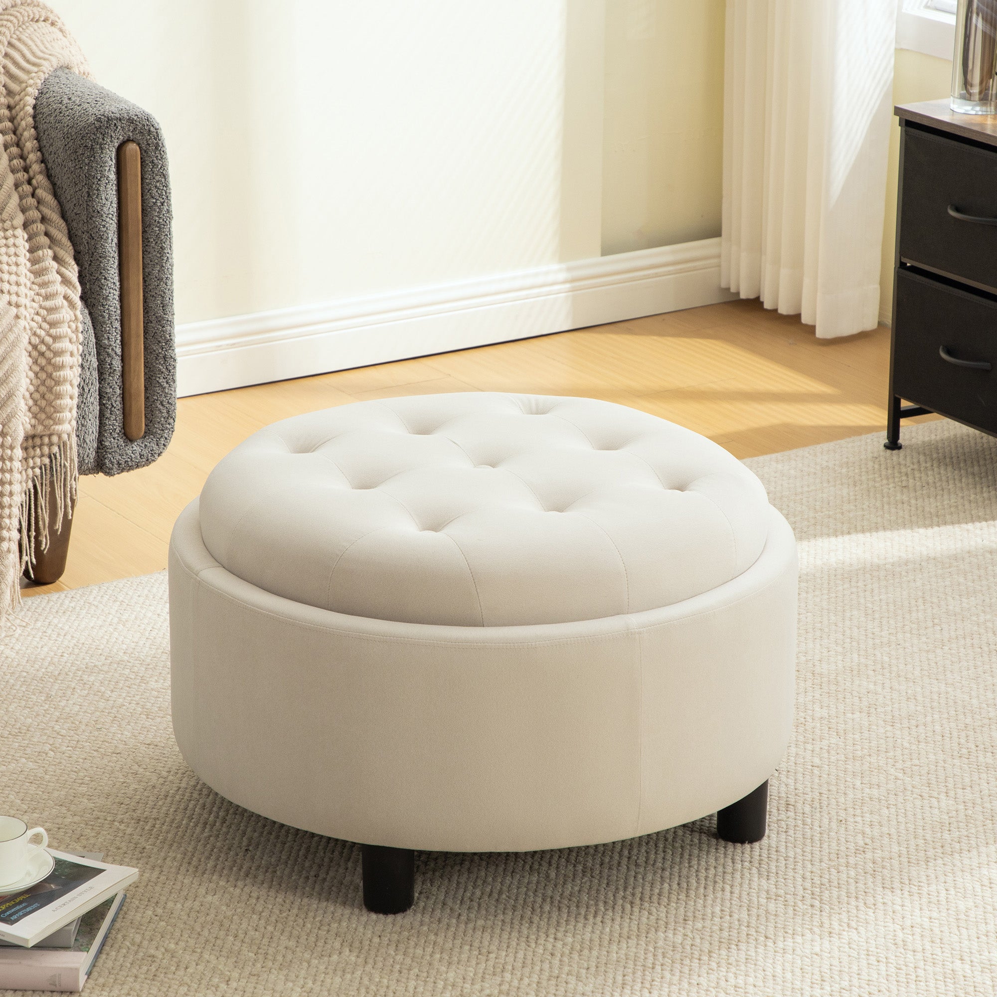 Upholstered Round Ottoman With Reversible Lid