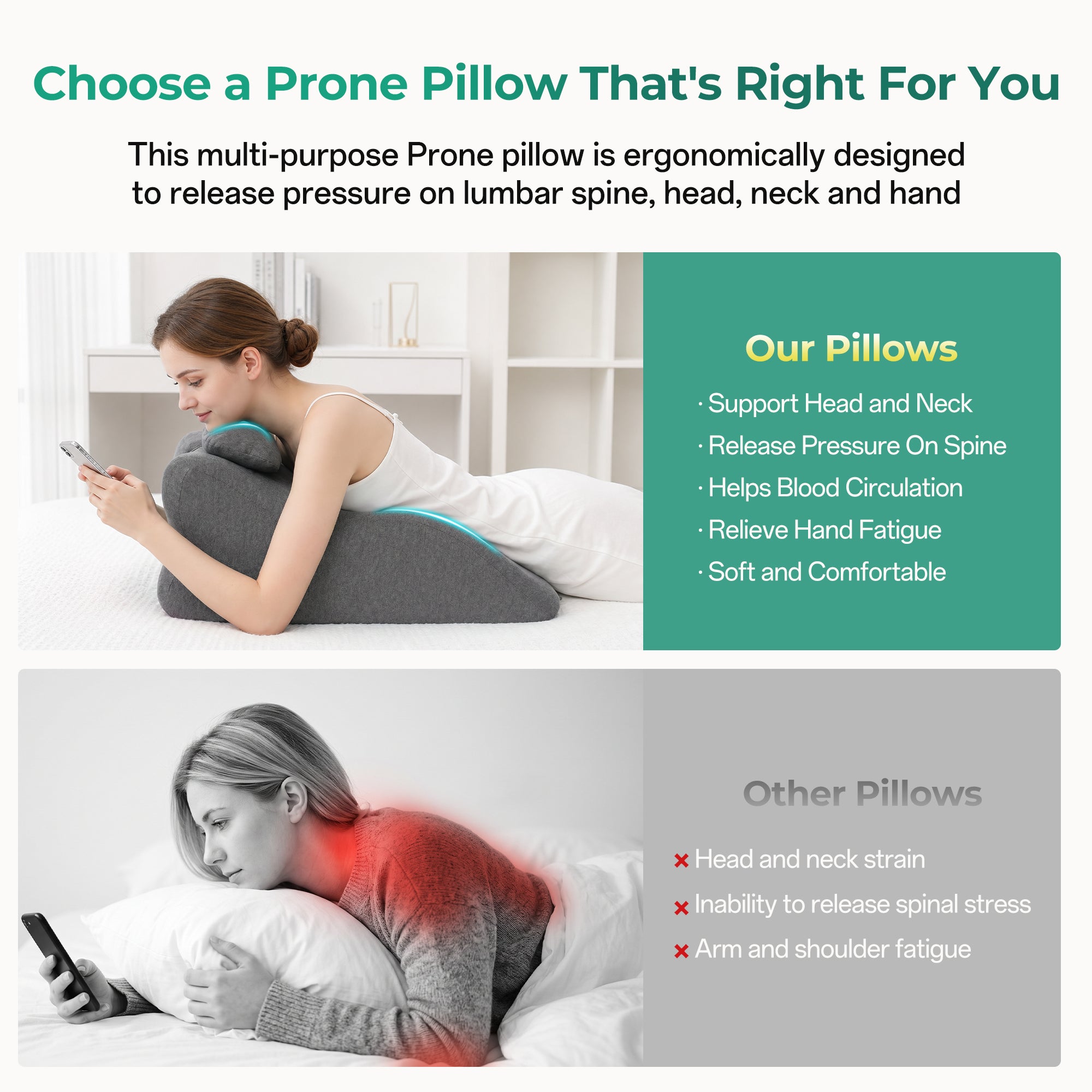 Ergonomic Spinal Posture Support Bed Pillow - Grey