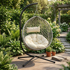 Folding PE Rattan Hanging Egg Chair with Stand