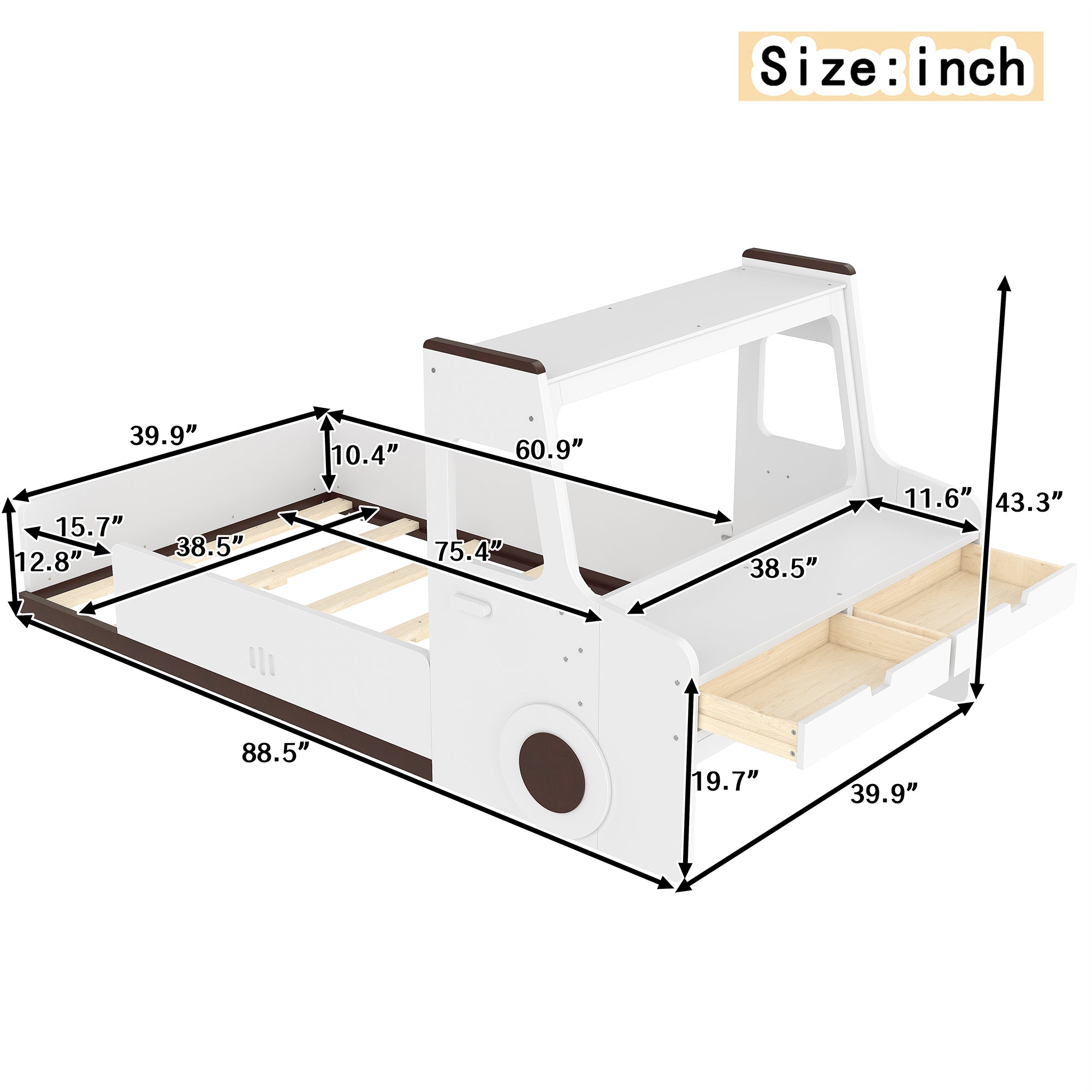 Twin Size Floor Bed with Car-Shape Design