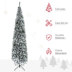 HOMCOM 9' Tall Unlit Snow-Flocked Slim Artificial Christmas Tree