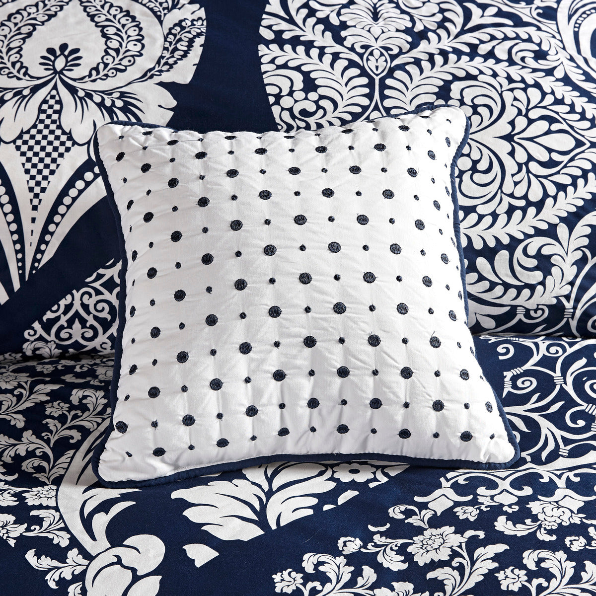 7 Piece Cotton Printed Comforter Set - Indigo Cal King