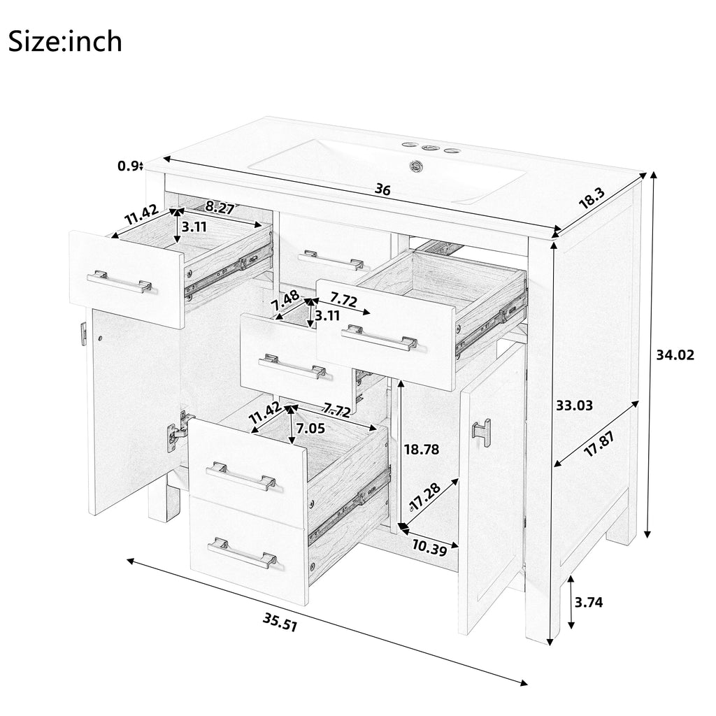 36'' Bathroom Vanity with Ceramic Sink Combo Set