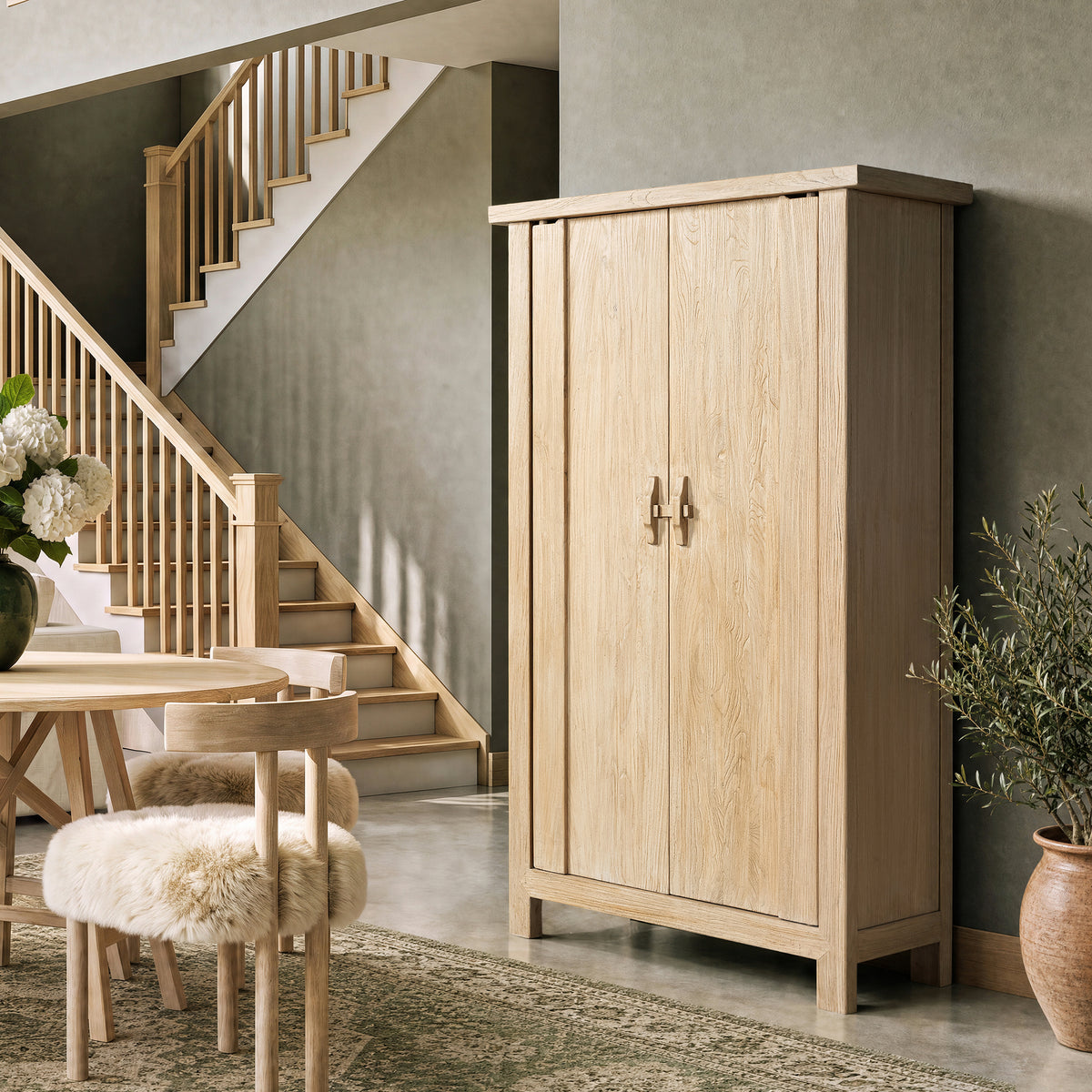 Fable 80.5-Inch Tall Reclaimed Elm Wood 2-Door Storage Cabinet, Light Natural Brown