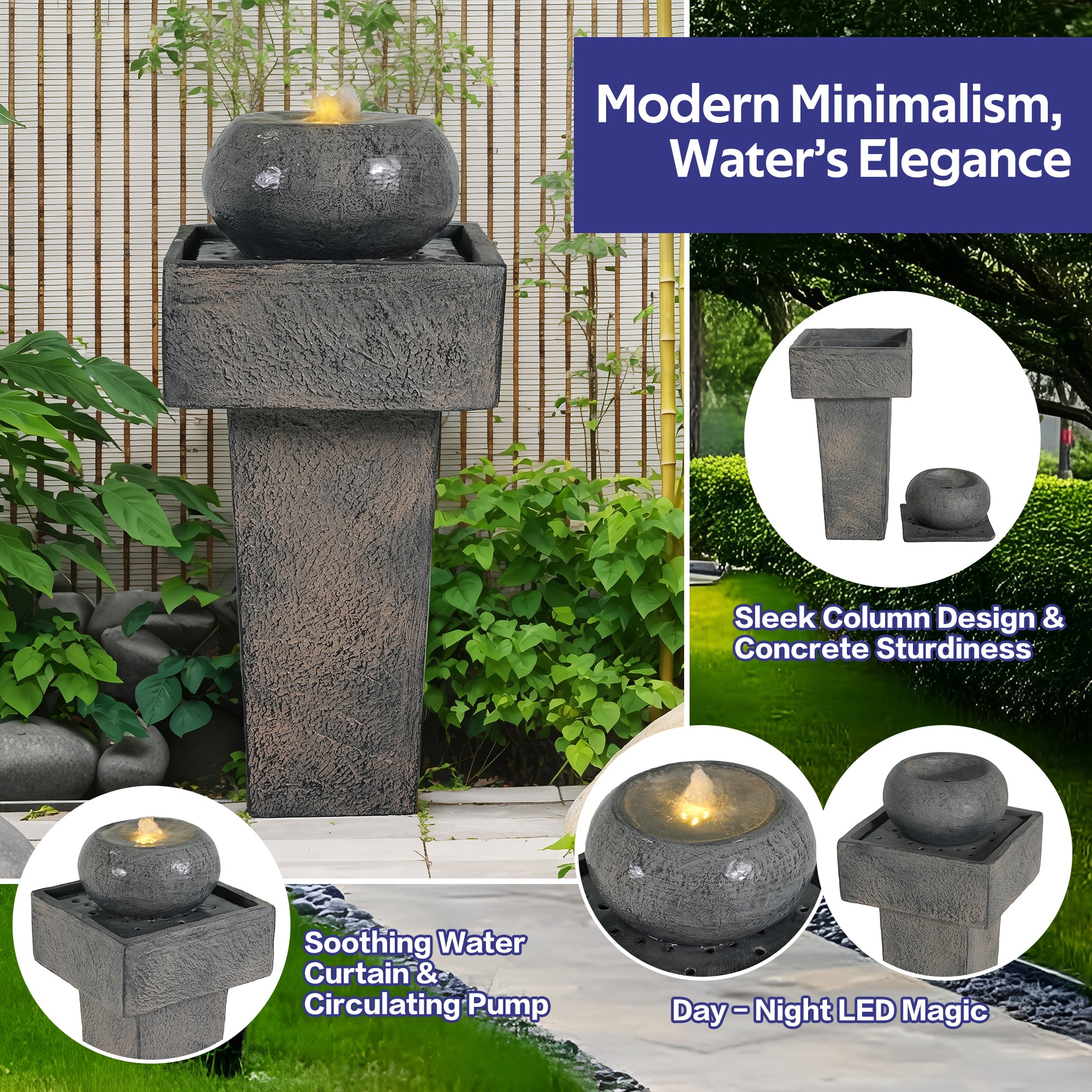 25.59"H Minimalist Concrete Column Fountain
