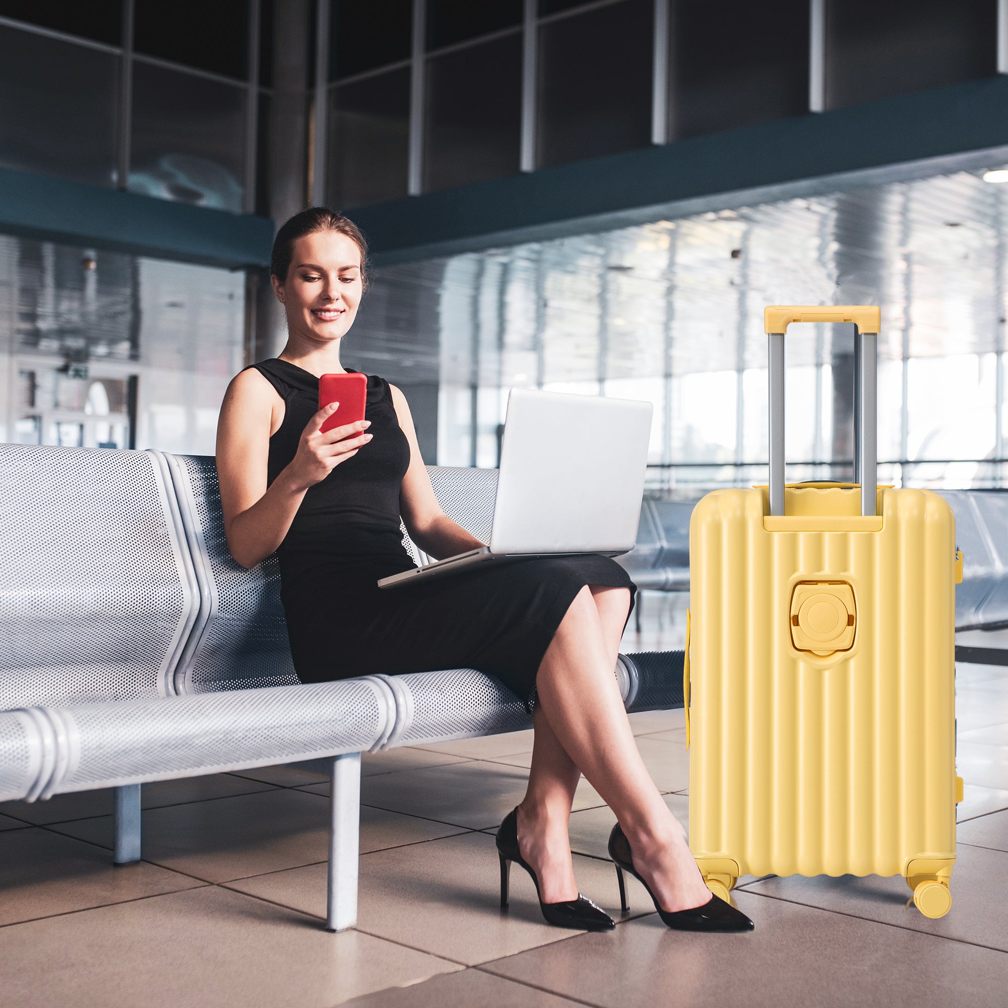 3-Piece ABS Spinner Wheel Luggage Set in Yellow