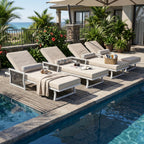 White Iron Outdoor Chaise Lounger Set