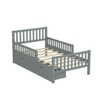 Twin Size Wood Platform Bed with Guardrails on Both Sides and Two Storage Drawers