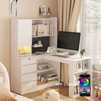 L Shaped Desk with Charger and LED Light
