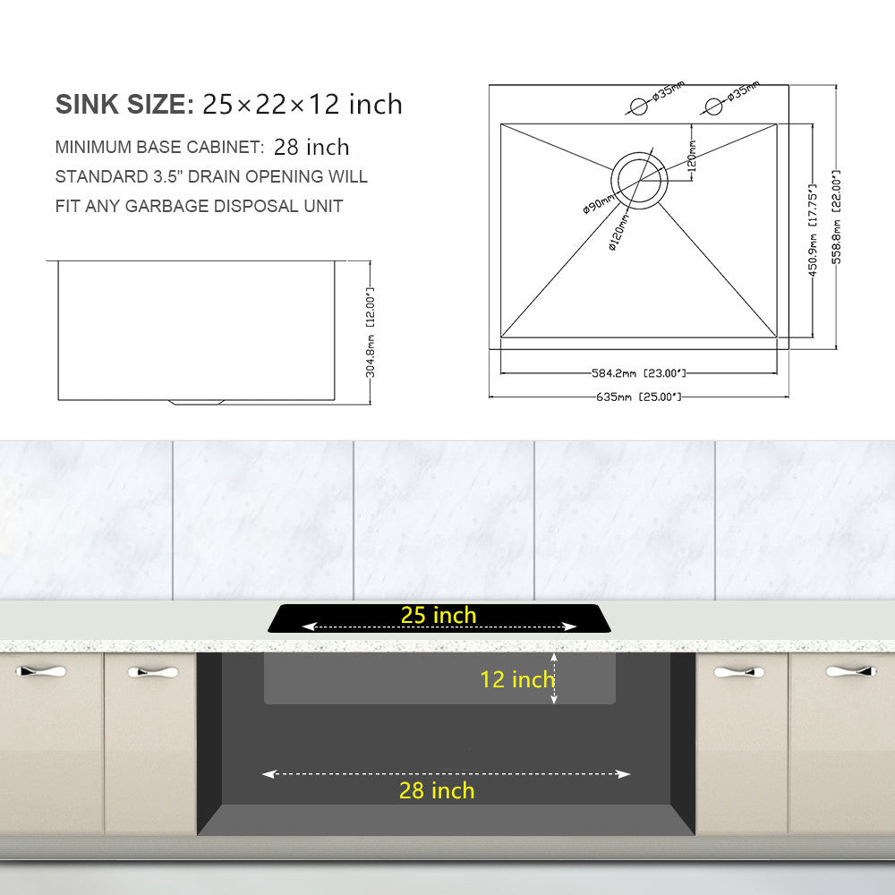 25"x22"x12" Stainless Steel Laundry Utility Sink