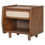 Walnut Nightstand with Rattan Detail